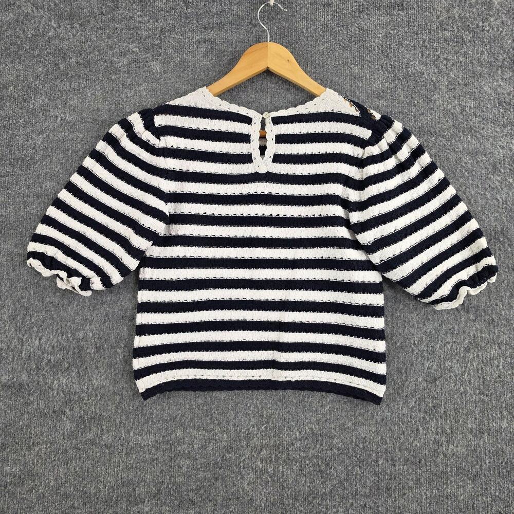 Maje Sweater Women 2 Marigna Crochet Effect Striped Jumper Knit Nautical Preppy - Picture 6 of 13